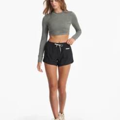Long-Sleeve Lux Crop Tee | Dusty Pine Heather -Fashifyer Sales Store VW1021HDY 01130