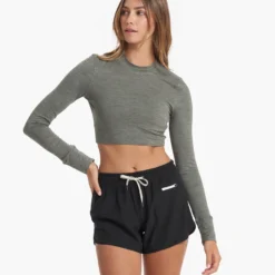 Long-Sleeve Lux Crop Tee | Dusty Pine Heather