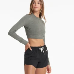 Long-Sleeve Lux Crop Tee | Dusty Pine Heather -Fashifyer Sales Store VW1021HDY 01202