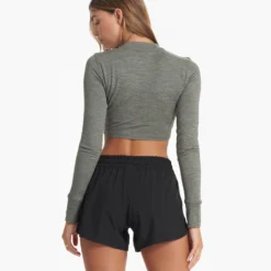 Long-Sleeve Lux Crop Tee | Dusty Pine Heather -Fashifyer Sales Store VW1021HDY 01203