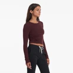Long-Sleeve Coast Crop Crew | Ruby -Fashifyer Sales Store VW1084RUB 03865