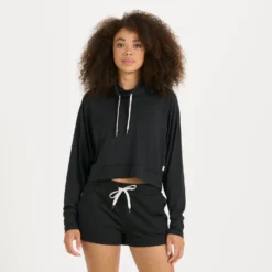 Halo Crop Funnel Neck | Black Heather