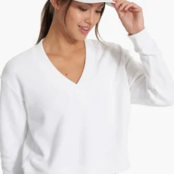 Sedona V Neck | White -Fashifyer Sales Store VW292WHT SP23 W ECOMM FLEECE DETAIL 4008 1x1 9ccbdaf0 de3f 4c72 b1af 582676c4f8e7 scaled