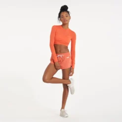 Long-Sleeve Lux Crop Tee | Grapefruit Heather -Fashifyer Sales Store VW304GRF 1994